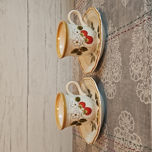 Mikasa Other - LAST SET! Vintage | Pair of Mikasa Strawberry Festival Flat Cup & Saucer Sets